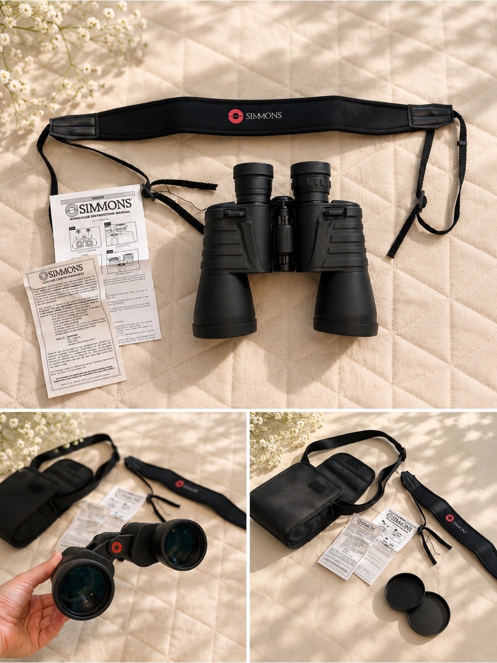 Simons ProSport 10x50 Black Binoculars with Neck Strap, Case and Caps